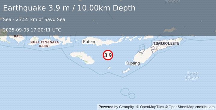 Earthquake SAVU SEA (3.9 m) (2025-09-03 17:20:11 UTC)