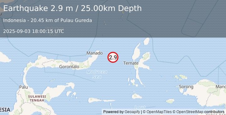 Earthquake MOLUCCA SEA (2.9 m) (2025-09-03 18:00:15 UTC)