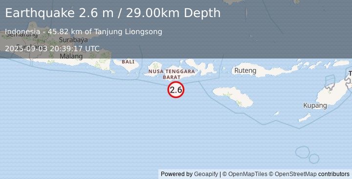 Earthquake SUMBAWA REGION, INDONESIA (2.6 m) (2025-09-03 20:39:17 UTC)