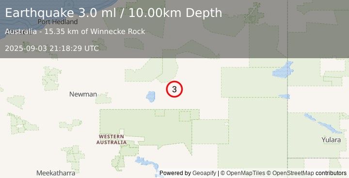 Earthquake WESTERN AUSTRALIA (3.0 ml) (2025-09-03 21:18:29 UTC)
