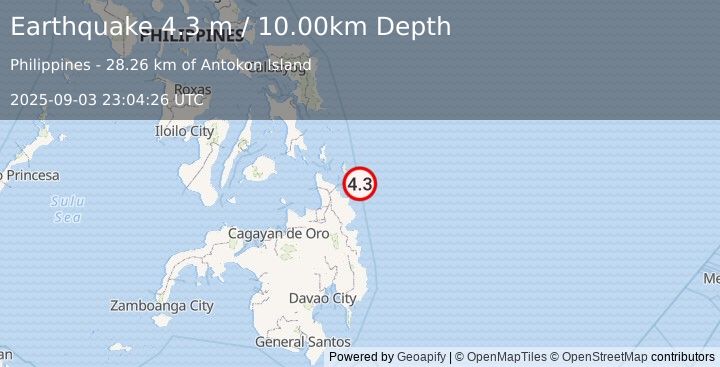 Earthquake MINDANAO, PHILIPPINES (4.3 m) (2025-09-03 23:04:26 UTC)