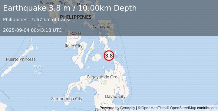 Earthquake LEYTE, PHILIPPINES (3.8 m) (2025-09-04 00:43:18 UTC)