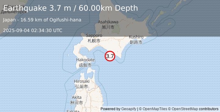 Earthquake HOKKAIDO, JAPAN REGION (3.7 m) (2025-09-04 02:34:30 UTC)