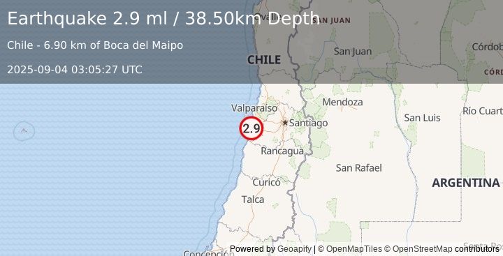 Earthquake OFFSHORE VALPARAISO, CHILE (2.9 ml) (2025-09-04 03:05:27 UTC)