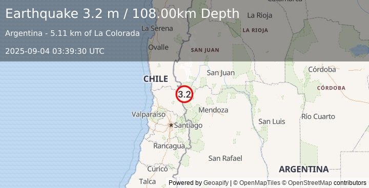 Earthquake VALPARAISO, CHILE (3.2 m) (2025-09-04 03:39:03 UTC)