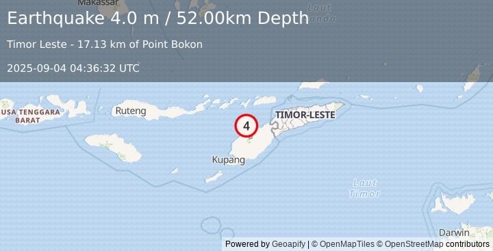 Earthquake TIMOR REGION (4.0 m) (2025-09-04 04:36:32 UTC)