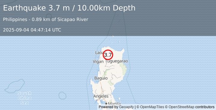 Earthquake LUZON, PHILIPPINES (3.7 m) (2025-09-04 04:47:14 UTC)