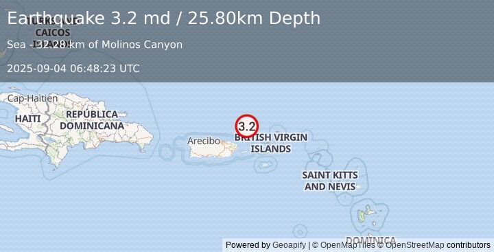 Earthquake PUERTO RICO REGION (3.2 md) (2025-09-04 06:48:23 UTC)