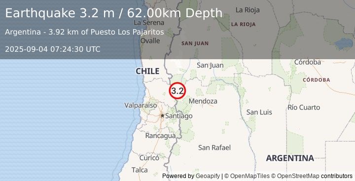 Earthquake MENDOZA, ARGENTINA (3.2 m) (2025-09-04 07:24:30 UTC)