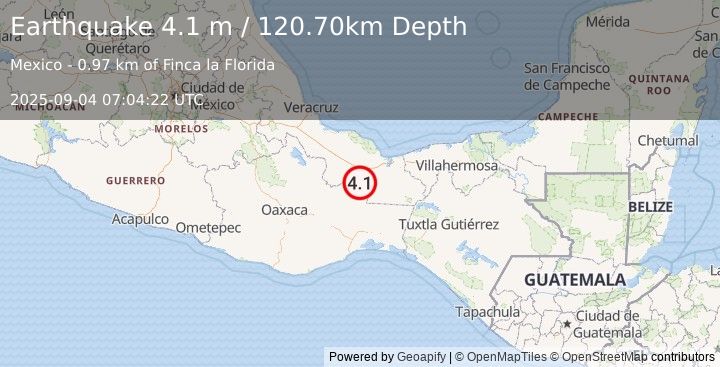 Earthquake VERACRUZ, MEXICO (4.1 m) (2025-09-04 07:04:22 UTC)