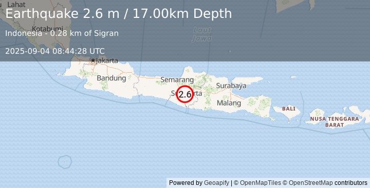 Earthquake JAVA, INDONESIA (2.6 m) (2025-09-04 08:44:28 UTC)