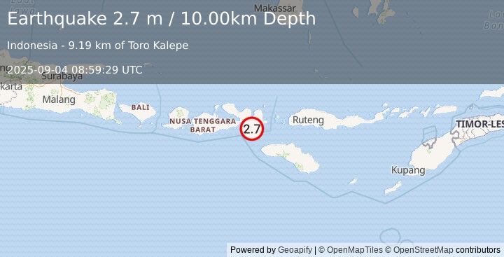 Earthquake SUMBAWA REGION, INDONESIA (2.7 m) (2025-09-04 08:59:29 UTC)