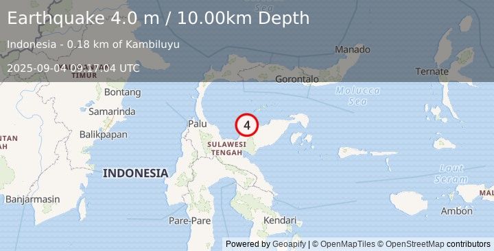 Earthquake SULAWESI, INDONESIA (4.0 m) (2025-09-04 09:17:04 UTC)