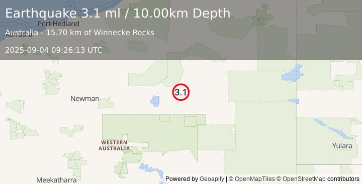 Earthquake WESTERN AUSTRALIA (3.1 ml) (2025-09-04 09:26:13 UTC)