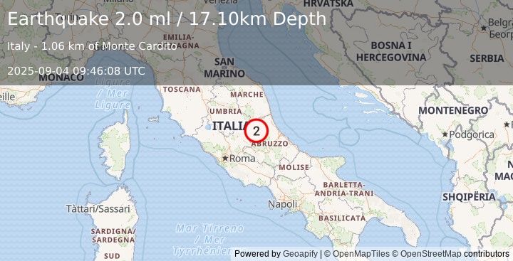 Earthquake CENTRAL ITALY (2.0 ml) (2025-09-04 09:46:08 UTC)