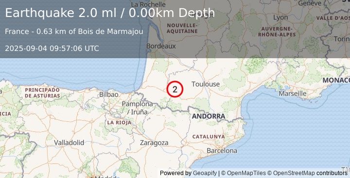 Earthquake FRANCE (2.0 ml) (2025-09-04 09:57:06 UTC)