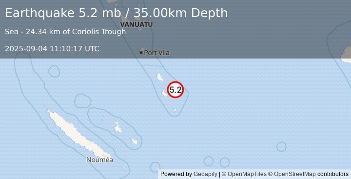 Earthquake VANUATU (5.1 mb) (2025-09-04 11:10:14 UTC)