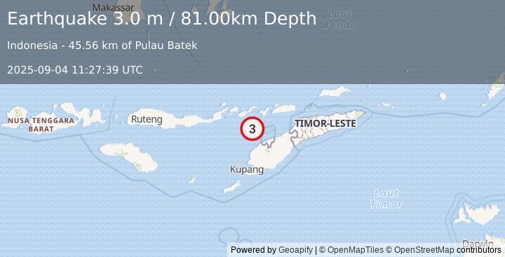 Earthquake FLORES REGION, INDONESIA (3.0 m) (2025-09-04 11:27:39 UTC)