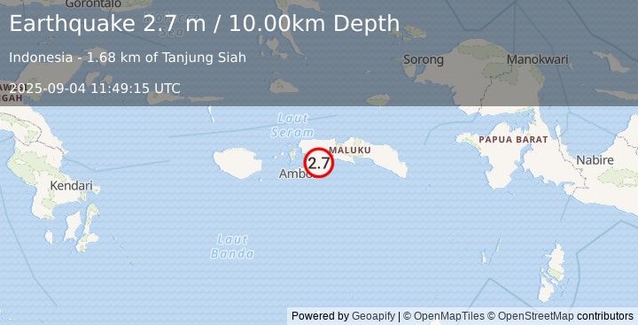 Earthquake SERAM, INDONESIA (2.7 m) (2025-09-04 11:49:15 UTC)