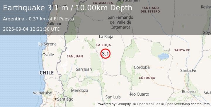 Earthquake LA RIOJA, ARGENTINA (3.1 m) (2025-09-04 12:21:30 UTC)
