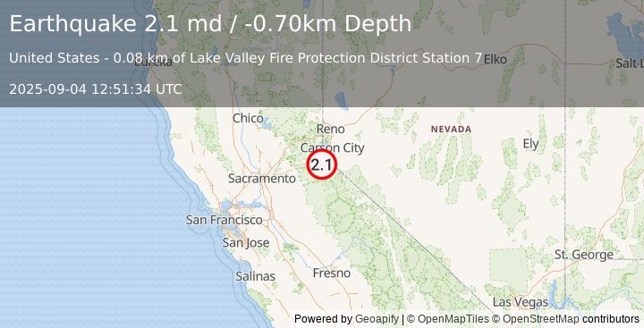 Earthquake NORTHERN CALIFORNIA (2.1 md) (2025-09-04 12:51:34 UTC)