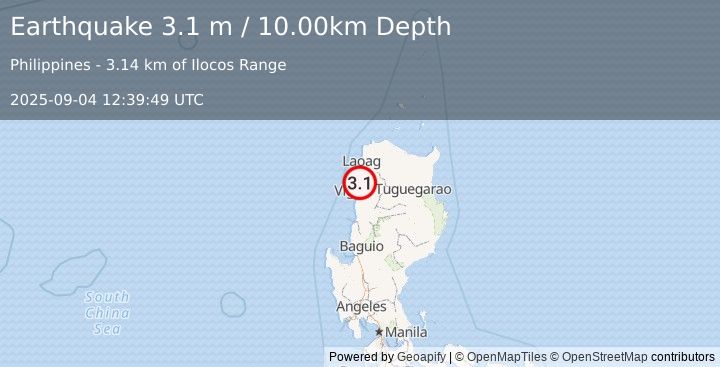 Earthquake LUZON, PHILIPPINES (3.1 m) (2025-09-04 12:39:49 UTC)