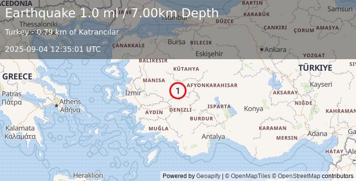 Earthquake WESTERN TURKEY (1.0 ml) (2025-09-04 12:35:01 UTC)