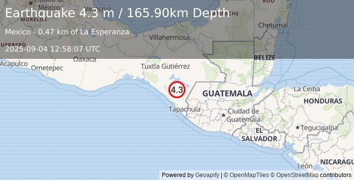 Earthquake CHIAPAS, MEXICO (4.3 m) (2025-09-04 12:58:07 UTC)