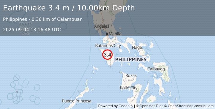 Earthquake MINDORO, PHILIPPINES (3.4 m) (2025-09-04 13:16:48 UTC)