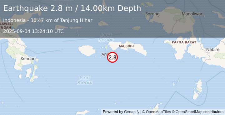 Earthquake SERAM, INDONESIA (2.8 m) (2025-09-04 13:24:10 UTC)