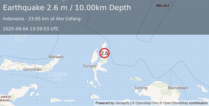 Earthquake HALMAHERA, INDONESIA (2.6 m) (2025-09-04 13:59:53 UTC)