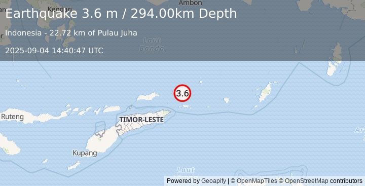 Earthquake KEPULAUAN BARAT DAYA, INDONESIA (3.6 m) (2025-09-04 14:40:47 UTC)