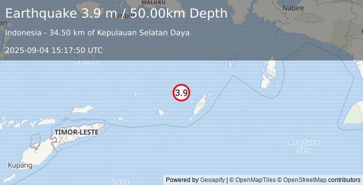Earthquake KEP. TANIMBAR REGION, INDONESIA (3.9 m) (2025-09-04 15:17:50 UTC)
