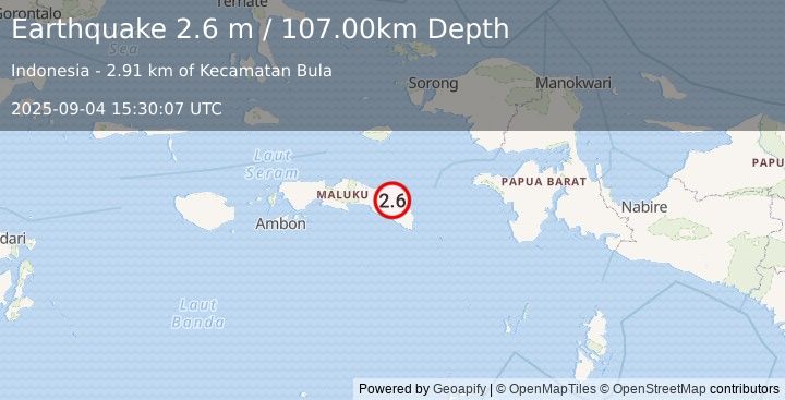 Earthquake SERAM, INDONESIA (2.6 m) (2025-09-04 15:30:07 UTC)