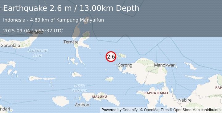 Earthquake PAPUA REGION, INDONESIA (2.6 m) (2025-09-04 15:55:32 UTC)