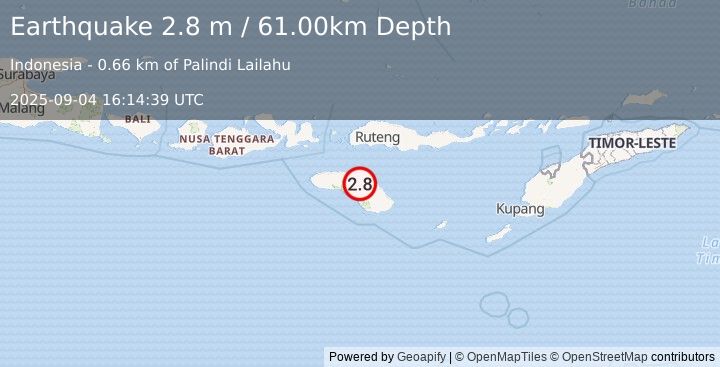 Earthquake SUMBA REGION, INDONESIA (2.8 m) (2025-09-04 16:14:39 UTC)