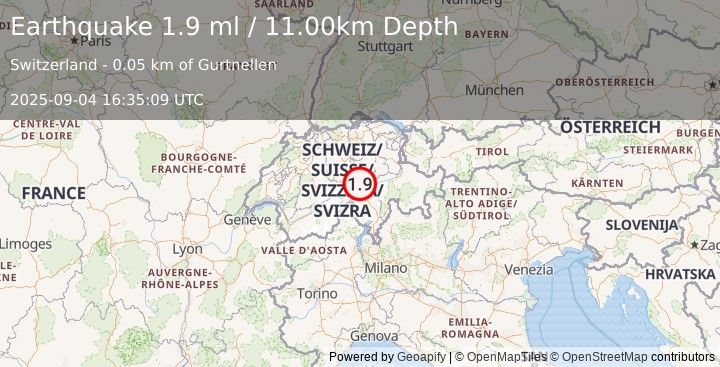 Earthquake SWITZERLAND (1.9 ml) (2025-09-04 16:35:09 UTC)