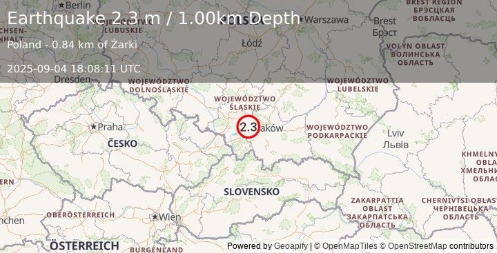Earthquake POLAND (2.3 m) (2025-09-04 18:08:11 UTC)