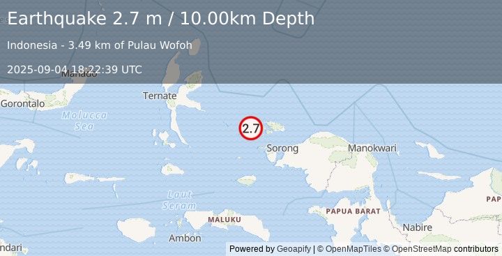 Earthquake PAPUA REGION, INDONESIA (2.7 m) (2025-09-04 18:22:39 UTC)