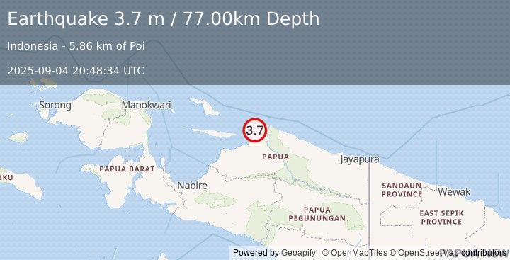 Earthquake NEAR N COAST OF PAPUA, INDONESIA (3.7 m) (2025-09-04 20:48:34 UTC)