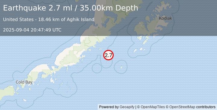 Earthquake ALASKA PENINSULA (2.7 ml) (2025-09-04 20:47:49 UTC)