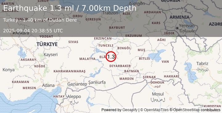 Earthquake EASTERN TURKEY (1.3 ml) (2025-09-04 20:38:55 UTC)