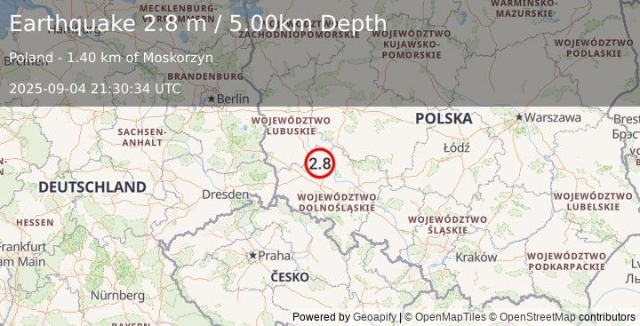 Earthquake POLAND (2.8 m) (2025-09-04 21:30:34 UTC)