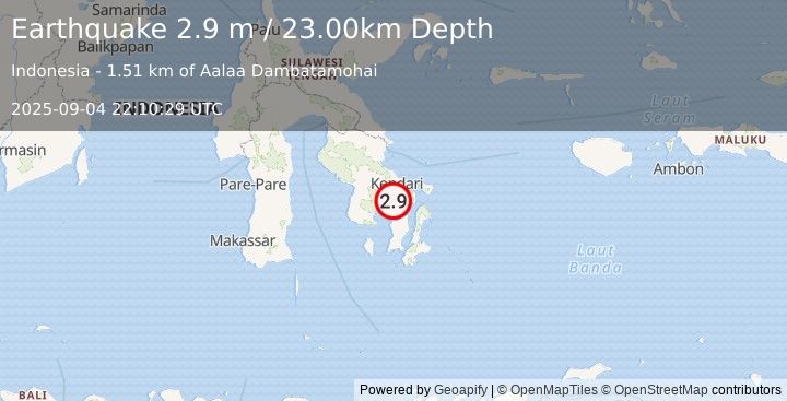 Earthquake SULAWESI, INDONESIA (2.9 m) (2025-09-04 22:10:29 UTC)