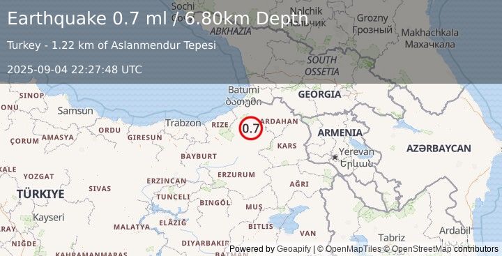 Earthquake EASTERN TURKEY (0.7 ml) (2025-09-04 22:27:48 UTC)
