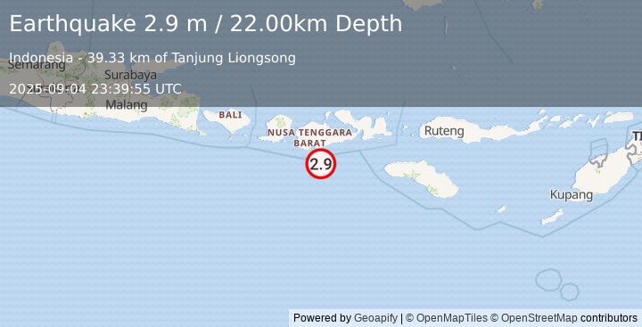 Earthquake SUMBAWA REGION, INDONESIA (2.9 m) (2025-09-04 23:39:55 UTC)