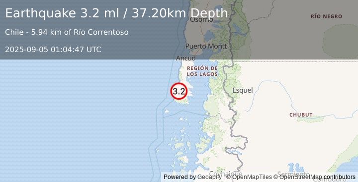 Earthquake ISLA CHILOE, LOS LAGOS, CHILE (3.2 ml) (2025-09-05 01:04:47 UTC)