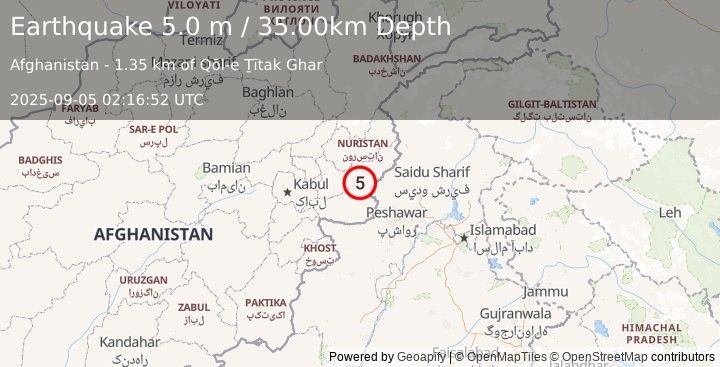 Earthquake HINDU KUSH REGION, AFGHANISTAN (4.8 mb) (2025-09-05 02:16:47 UTC)