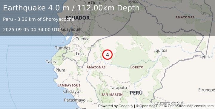 Earthquake NORTHERN PERU (4.0 m) (2025-09-05 04:34:00 UTC)