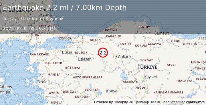 Earthquake WESTERN TURKEY (1.1 ml) (2025-09-05 05:30:13 UTC)